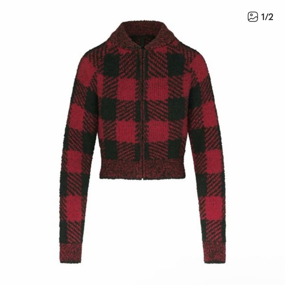 SKIMS Cozy Zip Up Brick Buffalo Check